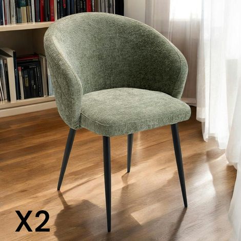 Pier Import – Lot de 2 chaises dossier rond en tissu vert – Structure en métal laqué noir – Assise en mousse polyuréthane – Dimensions 61x61x83 cm (1/4)