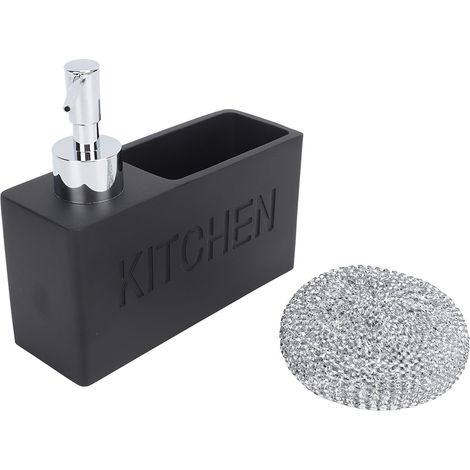 Distributeur de savon liquide pour les mains noir multifonctionnel avec bille de nettoyage, flacon en résine pour savon à vaisselle de cuisine ou de salle de bain. (1/5)