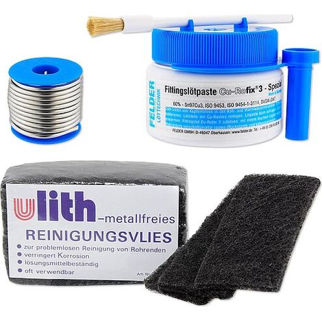 Weichlötset für Kupfer-Fittings - Fittinglötpaste + Lötzinn + 10 Stk. Reinigungsvlies GRATIS (1/3)