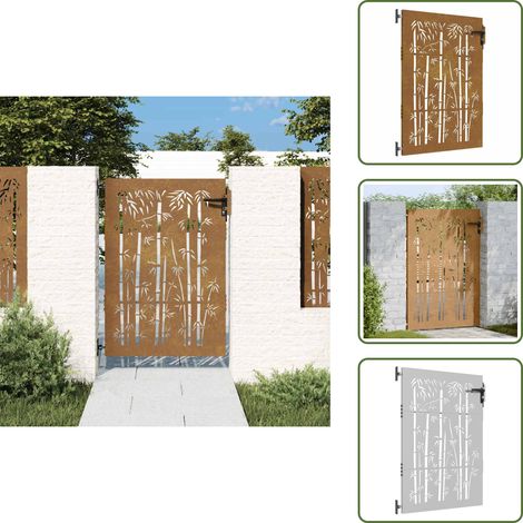 Portail de jardin 85x150 cm acier corten design de bambou - Portail De Jardin - Porte De Jardin - Portillon - Clôture - Acier Corten (1/5)