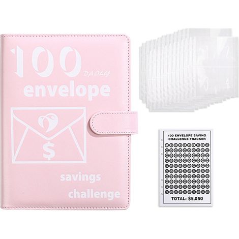 1 Classeur budget enveloppes, A5, cuir PU violet, 100 enveloppes, 8 compartiments cachés, porte-stylo, pour épargne familiale et suivi financier (1/5)