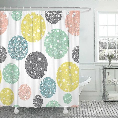 Motifs pastel de cercles et de pois colorés avec des fleurs printanières – idéal pour les chambres d'enfants aux tons neutres, les fêtes d'anniversaire, ou comme rideau de douche. En polyester, 160 x (1/2)