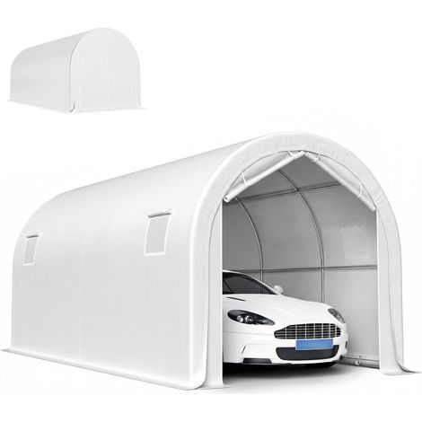 Garage extérieur étanche 3 x 6 m avec toile PE résistante, structure en métal galvanisé, protection UPF 30+, blanc