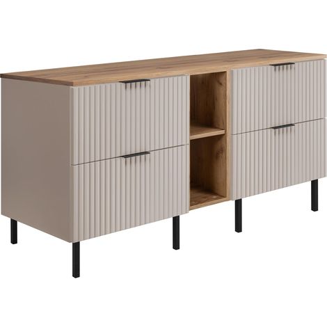 Mobile lavabo, Cashmere / Rovere Craft + maniglia nera, 140 ( 2 x 60 + 20) x 77 x 46 cm + Piano, piedi neri (1/5)
