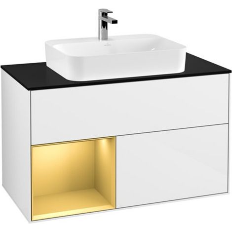V&B Waschtischunterschrank Wandbeleuchtung Finion 100, Pl bla m, Reg li gol m, glo wh. Lac (1/2)