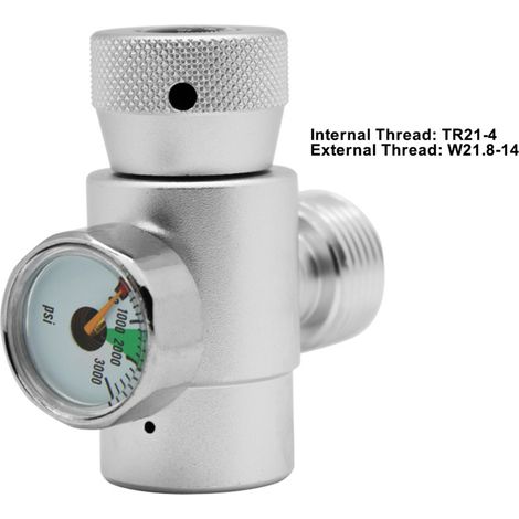 Raccord pour Filling Tank Cylinder CO2 SodaStream, Connecteur de Recharge avec Manomètre (Argent, Métal, TR21-4/W21.8-14, 1 Kit)