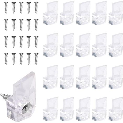 Lot de 20 supports de miroir pour le mur, supports de miroir pour montage mural, clips de suspension de miroir, matériel de suspension de miroir en cristal en plastique transparent, kit sans cadre pou (1/5)