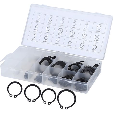 Assortiment de 300 anneaux de retenue à pression, diamètres 2 à 32 mm, pour usage extérieur. (1/5)