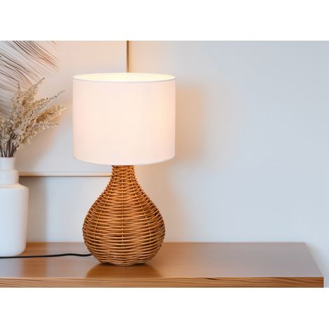 Tischlampe SPROUT mit Rattan und Stoffschirm Weiß, Höhe 40cm (1/5)