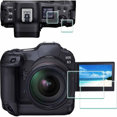 Pellicola protettiva per schermo Canon EOS R3 EOSR3 - Confezione da 2 pellicole in vetro temperato da 0,3 mm con durezza 9H, antigraffio e anti-bolle.