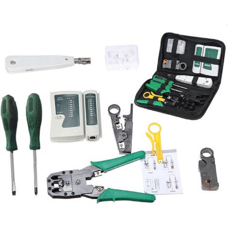 Testeur de câbles réseau LAN 9 en 1, pince à sertir, Kit d'outils manuels Cat5 RJ45 RJ11 RJ12, dénudage pour tester les connecteurs Ethernet (1/4)