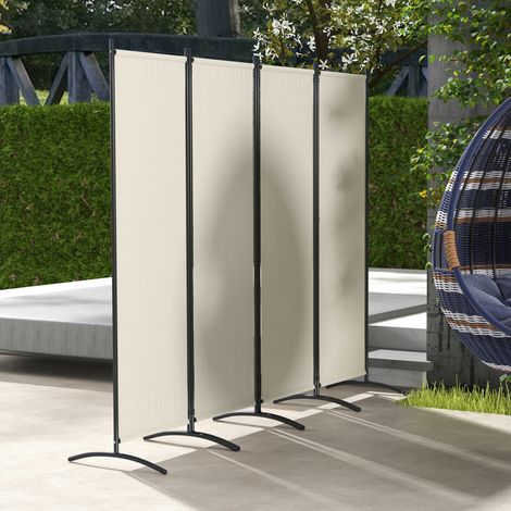 Paravent 221 x 172 cm paravent de jardin à 4 panneaux avec pieds larges en tissu polyester de 180 g/m² crème