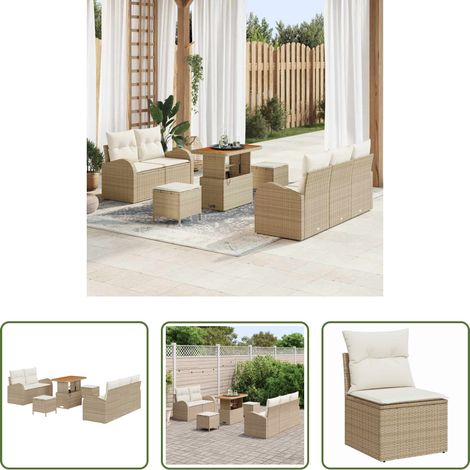 vidaXL Poly-Rattan - Gartensofa-set mit Kissen 8 pcs Beige Poly-Rattan (1/5)