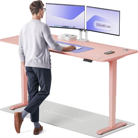Desktronic Bureau assis debout HomePro - 200x80cm - Rose/Rose