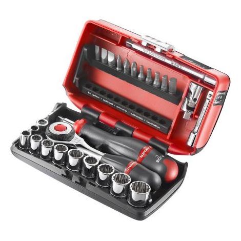 Facom – Coffret cliquet et douilles 27 pièces – Type carré 1/4" – Pour écrous 7/32" à 9/16" – Usage professionnel (1/2)
