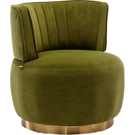 Chaise pivotante moderne 360°, siège rond pivotant, finition velours douce, dossier confortable, structure stable, fauteuil de salon à coque, adaptée au salon, à la chambre et au bureau, vert olive (1/5)