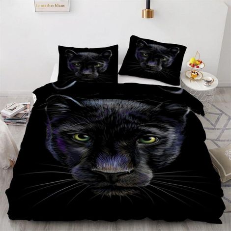 Bettwäsche-Set 220x240 cm mit 2 Kissenbezügen 80x80 cm, 3D Leopard Motiv, Mikrofaser