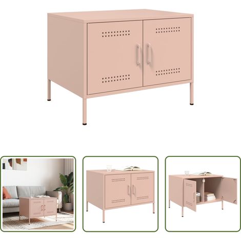 Table d'appoint industriel - Table basse rose 68x50x50,5 cm acier (1/5)