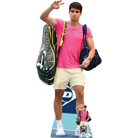 Figurine en carton – Carlos Alcaraz – Tee-shirt rose – Joueur de Tennis Professionnel Espagnol - Haut 185 cm (1/5)