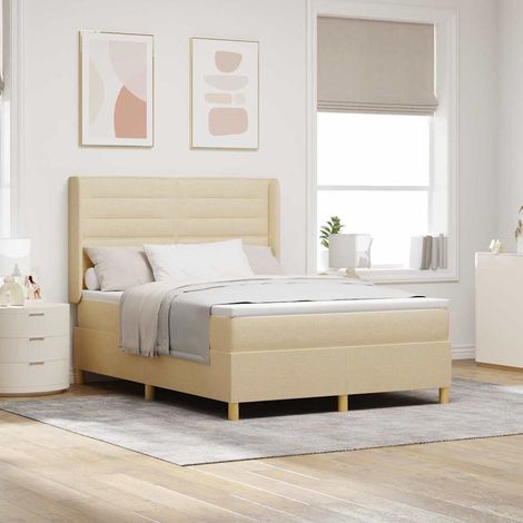 Boxspringbett mit Matratze Creme 140 x 190 cm Stoff