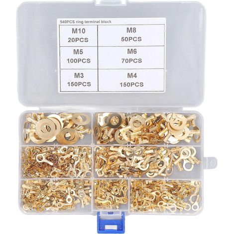 540 Stück Ringkabelschuhe aus goldfarbenem Messing, M3, M4, M5, M6, M8, M10, O-förmiger Kabelverbinder