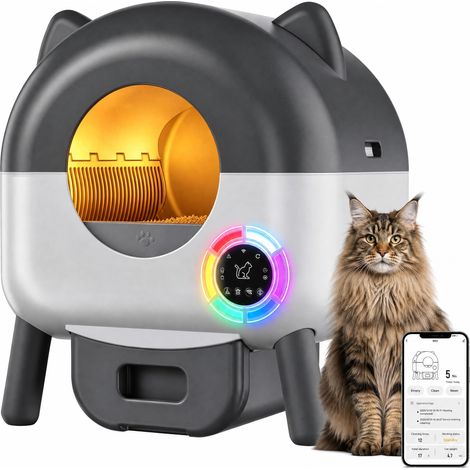 Litiere Chat Autonettoyante,79L Litiere Automatique avec Capteurs De Sécurité,6 Lumières d'ambianceContrôle par Application,Protection Anti pincement,Bac Litiere pour Chat Sûre et Automatique (1/5)