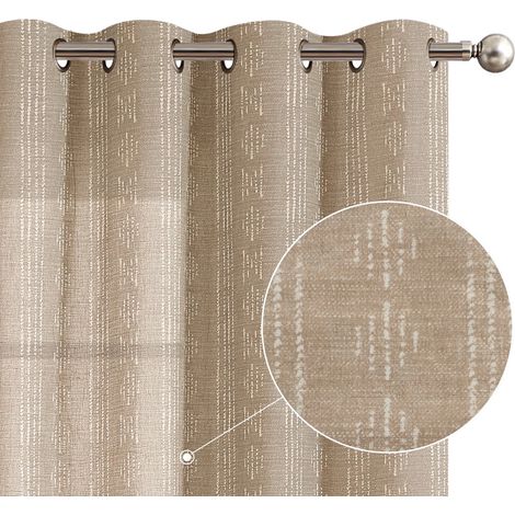 Paire de rideaux à boutonnières style ferme, en lin mélangé bleu à rayures géométriques, 100 cm x 130 cm (1/5)