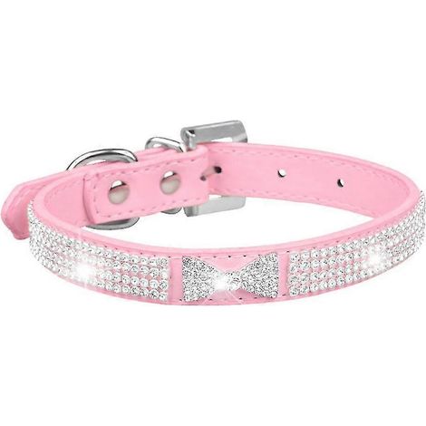 Conjunto de 1 pieza de collar para perro con diamantes de imitación y lazo rosa. (1/5)