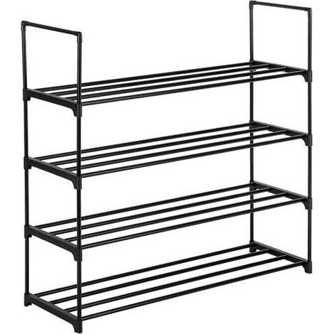 Zapatero de 4 niveles 58x28x73cm – Apilable, de metal negro – Ahorra espacio – Para pasillo, dormitorio, sala de estar – Almacenamiento multifuncional (1/5)