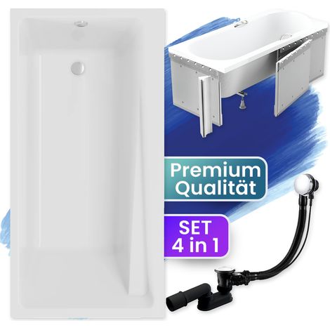 Badewanne Rechteck 160x75 mit Styroporverkleidung, Ablaufgarnitur & Füßen GRATIS - Komplettset 4in1 Original Acryl Wanne Siphon - BADLAND ELZA (1/5)