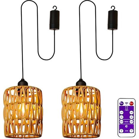 Suspensions rotin batterie abat-jour rotin télécommande étanche bohème sans électricité intérieur extérieur jardin balcon (1/5)