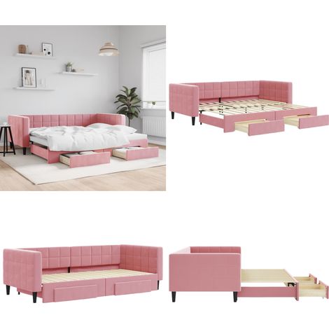 Tagesbett Ausziehbar mit Schubladen Rosa 90x200 cm Samt - Sofa Bett - Schlafcouch - Gästebett - Tagesbett - Wohnzimmer Möbel - Home & Living (1/5)