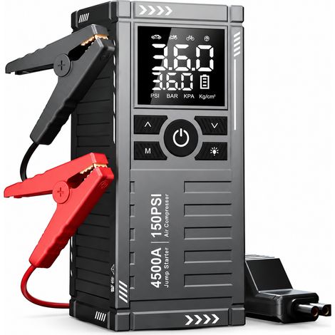 Démarreur de Batterie Portable avec Compresseur d'Air Gris Arme, Pompe Électrique Sans Fil Voiture (1/5)