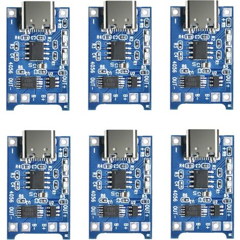 6 Stück TC4056 Typ-C USB-C-Eingangsschnittstelle USB 5 V 1 A 18650 LiIon Lithium-Ladeplatinen-Lademodul mit doppelten Schutzfunktionen