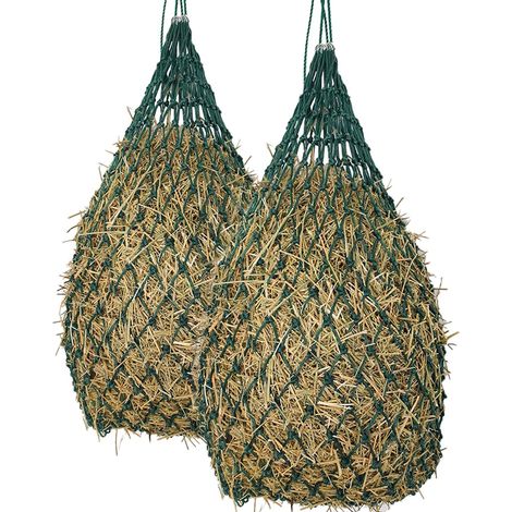 Lot de 2 filets à foin pour chevaux, maille serrée (5 cm), filet à foin pour chevaux avec anneaux mousquetons, filet de nourriture à mailles serrées, sac à foin pour une alimentation adaptée (1/5)