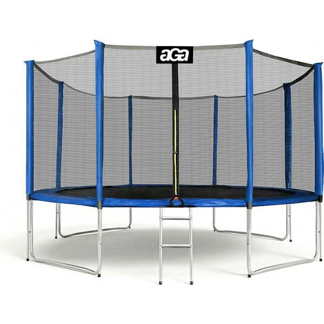 Aga SPORT PRO Trampolin,Kindertrampolin,Gartentrampolin mit Sicherheitsnetz 366 cm Blau + Schutznetz + Leiter