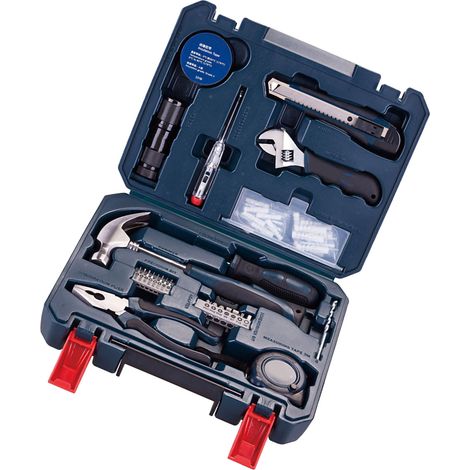 Ensemble d'outils à main multifonctionnels pour la maison et le garage, avec boîte de rangement (66 pièces). (1/5)