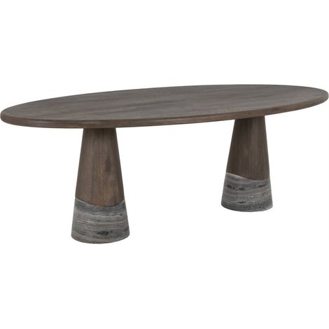 Table à manger ovale en chêne fumé - chêne fumé charcoal et marbre gris (1/5)