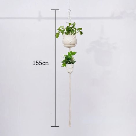 -3 Paniers suspendus en macramé faits main pour plantes, pots de jardin, supports pour balcon, décoration murale en macramé avec corde de levage nouée, décoration intérieure (1/4)