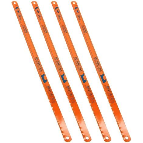 BUNTHAUS 4 lames pour scie à métaux, 300 mm, 24 TPI, universelles, hautes performances, en acier allié, pour bois, métal, plastique (orange)
