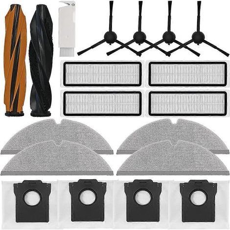 19 pièces pour aspirateur robot Dreame D20 Plus : accessoires, brosses latérales principales, filtres, lingettes de nettoyage et sacs à poussière. (1/5)