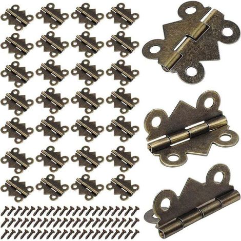 50 PCS Petites Mini Charnières, 25X20mm Papillon Pliant Charnières, Bronze Antique Mini Charnières pour Meubles de Maison Armoire Quincaillerie Porte