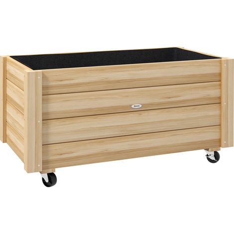 Jardinière surélevée en bois de sapin naturel, bac à fleurs avec roues, 89 x 48 x 47 cm, 89L (1/5)