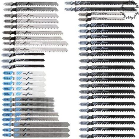 48pcs Lames de Scie Sauteuse à Tige en T , Fabriquées en HCS/HSS, avec étui de rangement pour la coupe du bois, du plastique et du métal