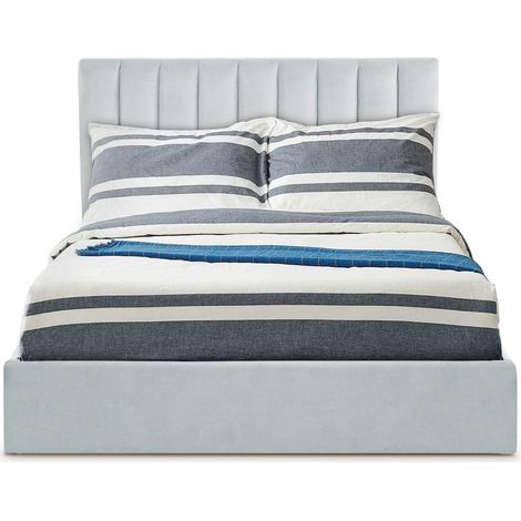 Cotecosy – Lit coffre 160cm – Sommier relevable en velours argent – Tête de lit moderne – Rangement pratique sous le sommier (1/2)