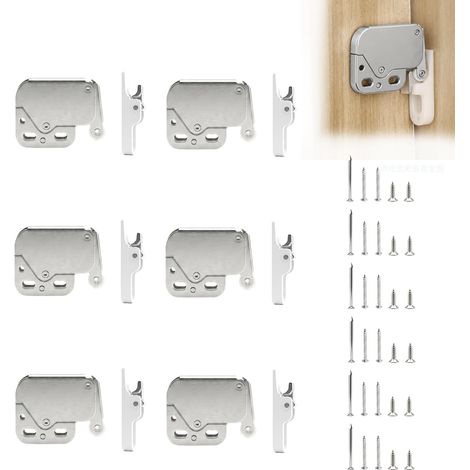6 Pcs Loqueteaux à Ressort Mini Latch Serrure à Ressort push-to-open, Petit loqueteau, pour porte de placard, meubles, cuisine, penderies, fenêtres, vis incluses (1/5)