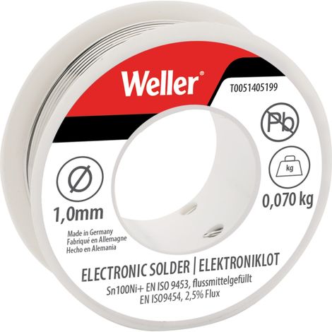 Weller Lead-Free Electronic Solder Wire Sn100Ni100+ (70g, 1mm Diameter) - Model WEL51405199