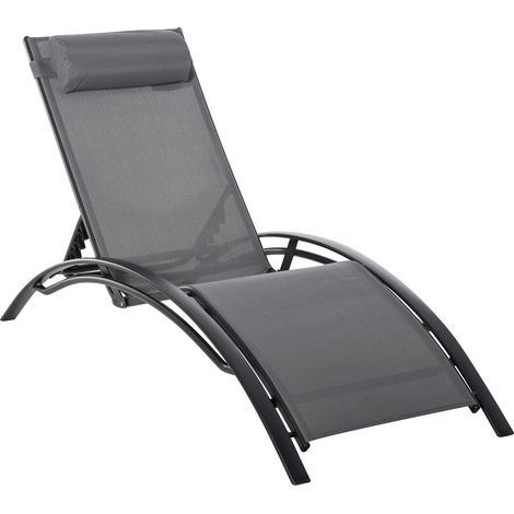 Gartenliegestuhl, verstellbare Aluminium-Sonnenliege, grau, für Terrasse und Außenbereich