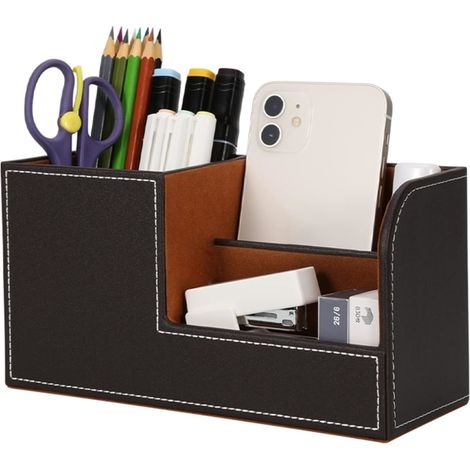 Organiseur de bureau - Porte-stylos, accessoires de bureau, fournitures de bureau, décoration (marron)