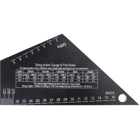 Schwarzes Dreieck-Saitenlehren-Setup für E-Gitarren, E-Gitarren und Bässe – Saitenhöhen-Nivellierungslehre, Bundabzieher, 1 mm dick, Edelstahl (1/3)